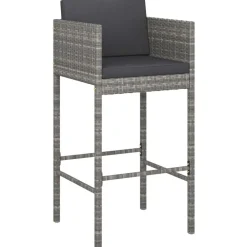 Mobilier De Jardin-vidaXL Ensemble de bar de jardin 3 pcs et coussins Résine tressée Gris