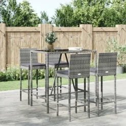 vidaXL Ensemble de bar de jardin 5 pcs avec coussins poly rotin
