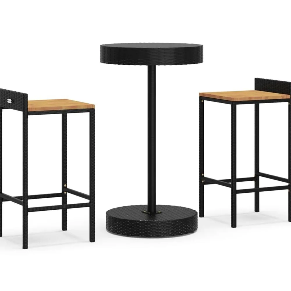 vidaXL Ensemble de bar jardin 3 pcs poly rotin/bois massif acacia