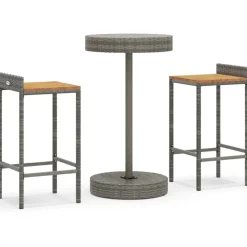 Mobilier De Jardin-vidaXL Ensemble de bar jardin 3 pcs poly rotin/bois massif acacia Gris