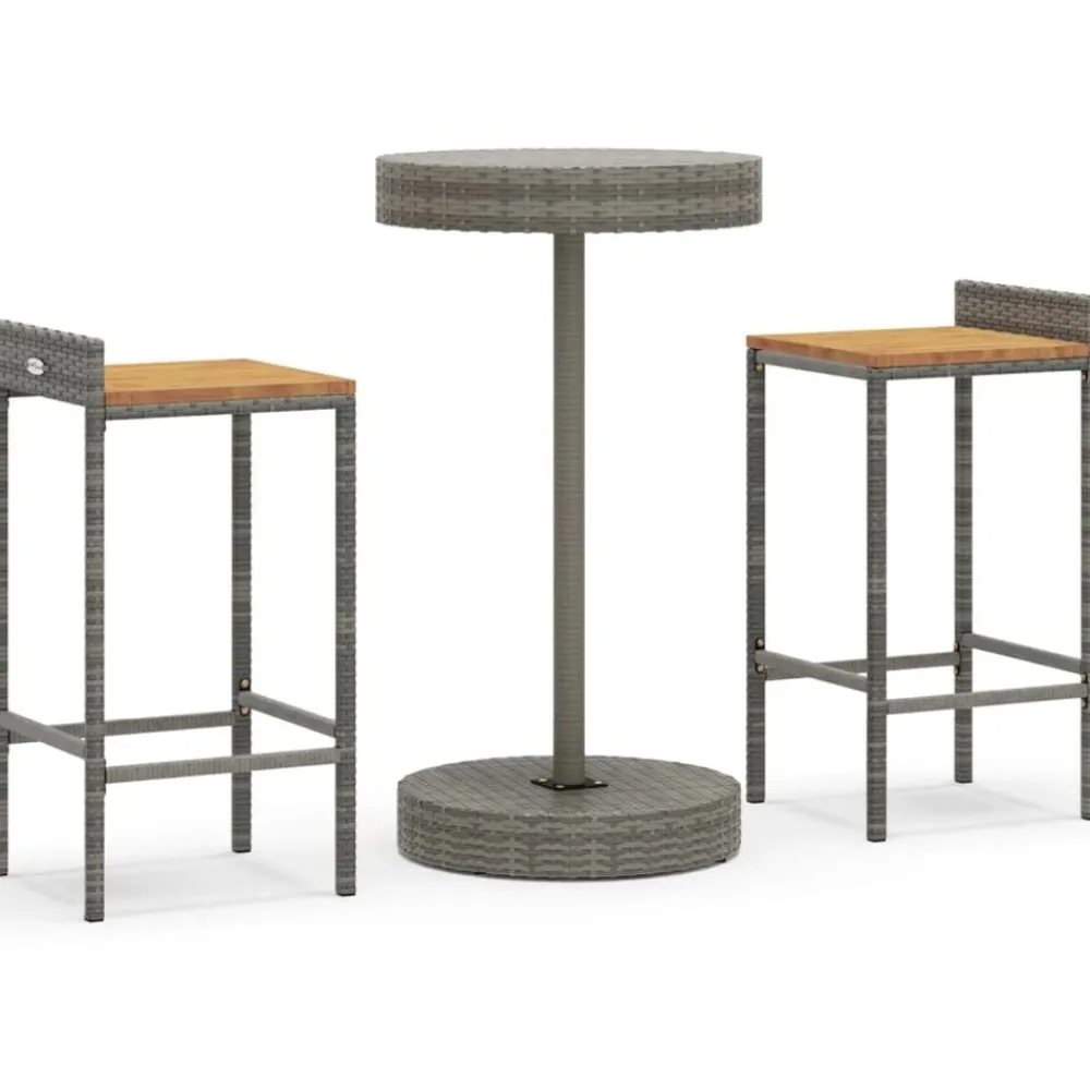Mobilier De Jardin-vidaXL Ensemble de bar jardin 3 pcs poly rotin/bois massif acacia Gris