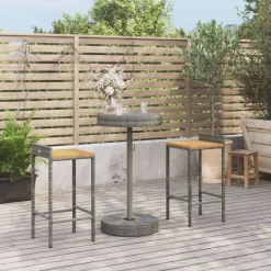 Mobilier De Jardin-vidaXL Ensemble de bar jardin 3 pcs poly rotin/bois massif acacia Gris