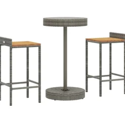 Mobilier De Jardin-vidaXL Ensemble de bar jardin 3 pcs poly rotin/bois massif acacia Gris