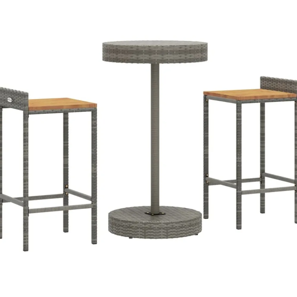 Mobilier De Jardin-vidaXL Ensemble de bar jardin 3 pcs poly rotin/bois massif acacia Gris