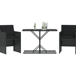 Mobilier De Jardin-vidaXL Ensemble de bistro 3 pcs avec coussins résine tressée Noir