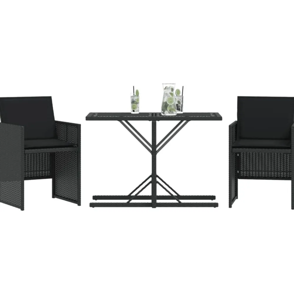 Mobilier De Jardin-vidaXL Ensemble de bistro 3 pcs avec coussins résine tressée Noir
