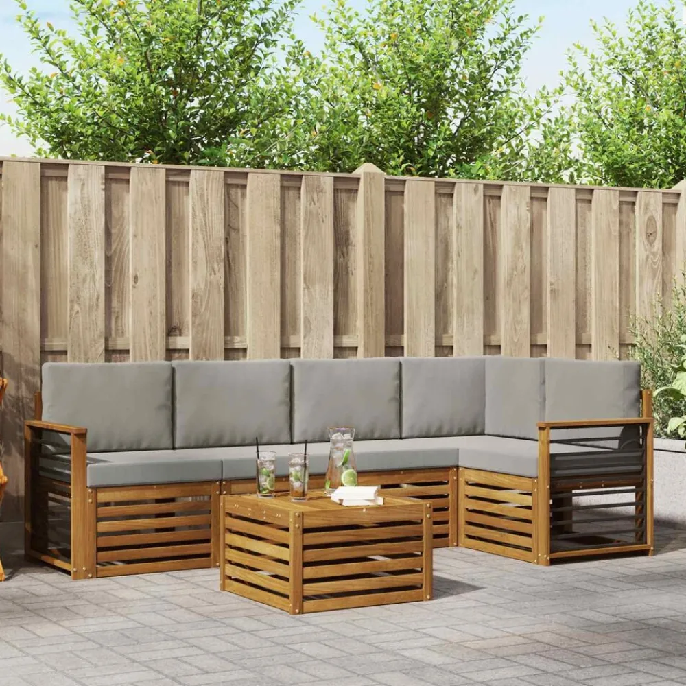 vidaXL Ensemble de canapé d'angle 6 pcs Gris Naturel et Clair