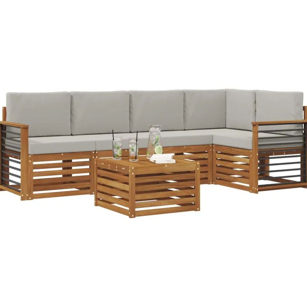 vidaXL Ensemble de canapé d'angle 6 pcs Gris Naturel et Clair