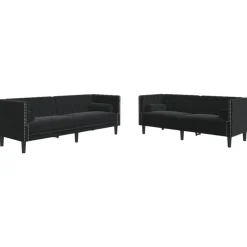 Canapés-vidaXL Ensemble de canapé Chesterfield et traversins 2pcs velours Noir