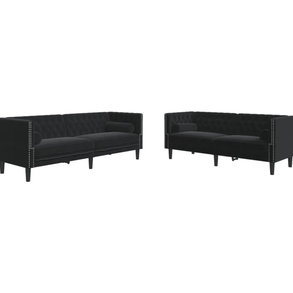Canapés-vidaXL Ensemble de canapé Chesterfield et traversins 2pcs velours Noir
