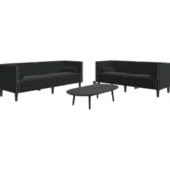 Canapés-vidaXL Ensemble de canapé Chesterfield et traversins 2pcs velours Noir