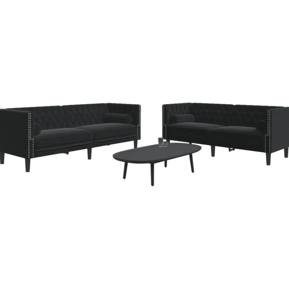 Canapés-vidaXL Ensemble de canapé Chesterfield et traversins 2pcs velours Noir