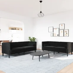 Canapés-vidaXL Ensemble de canapé Chesterfield et traversins 2pcs velours Noir
