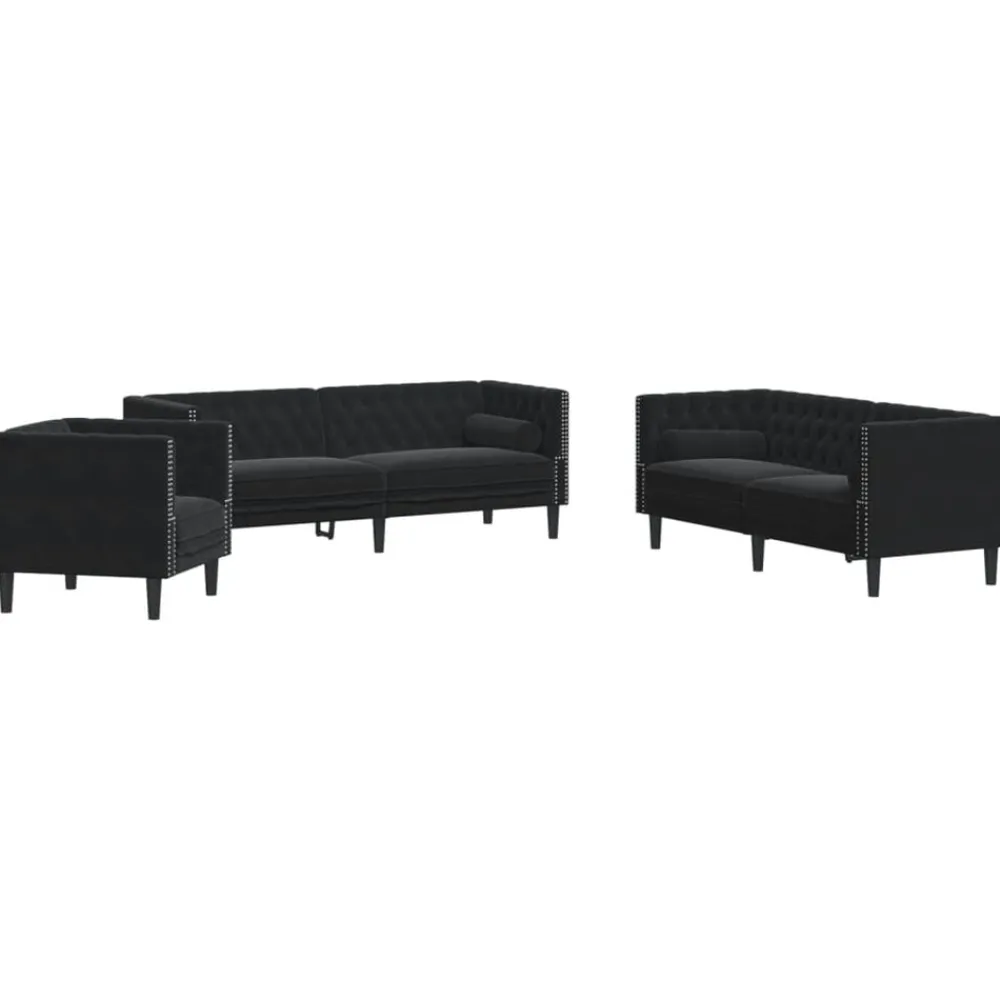 vidaXL Ensemble de canapé Chesterfield et traversins 3pcs velours