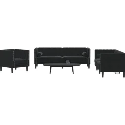 vidaXL Ensemble de canapé Chesterfield et traversins 3pcs velours