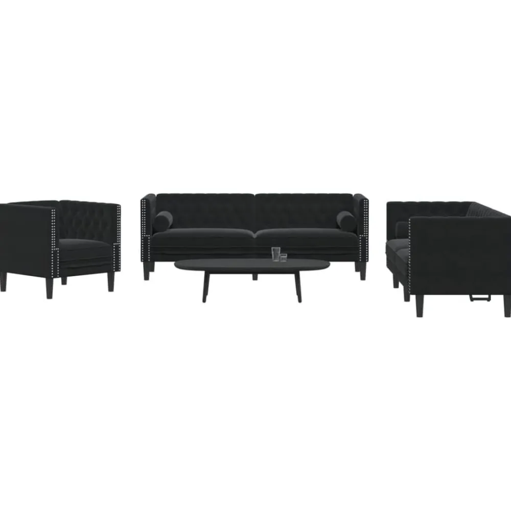 vidaXL Ensemble de canapé Chesterfield et traversins 3pcs velours