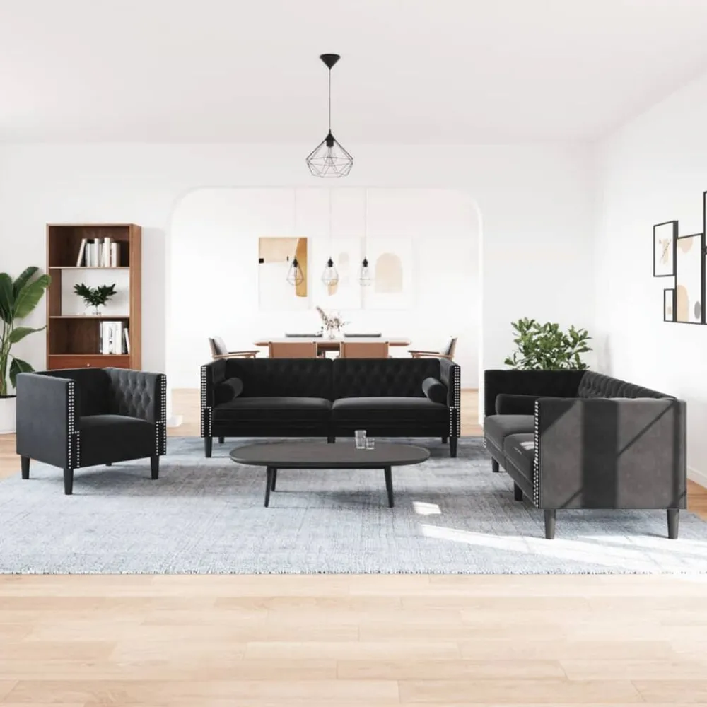 vidaXL Ensemble de canapé Chesterfield et traversins 3pcs velours