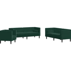 Canapés-vidaXL Ensemble de canapé Chesterfield et traversins 3 pcs Vert foncé