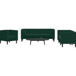Canapés-vidaXL Ensemble de canapé Chesterfield et traversins 3 pcs Vert foncé