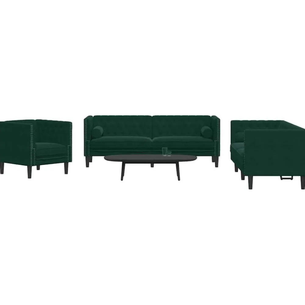 Canapés-vidaXL Ensemble de canapé Chesterfield et traversins 3 pcs Vert foncé