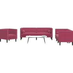vidaXL Ensemble de canapé Chesterfield et traversins 3 pcs velours