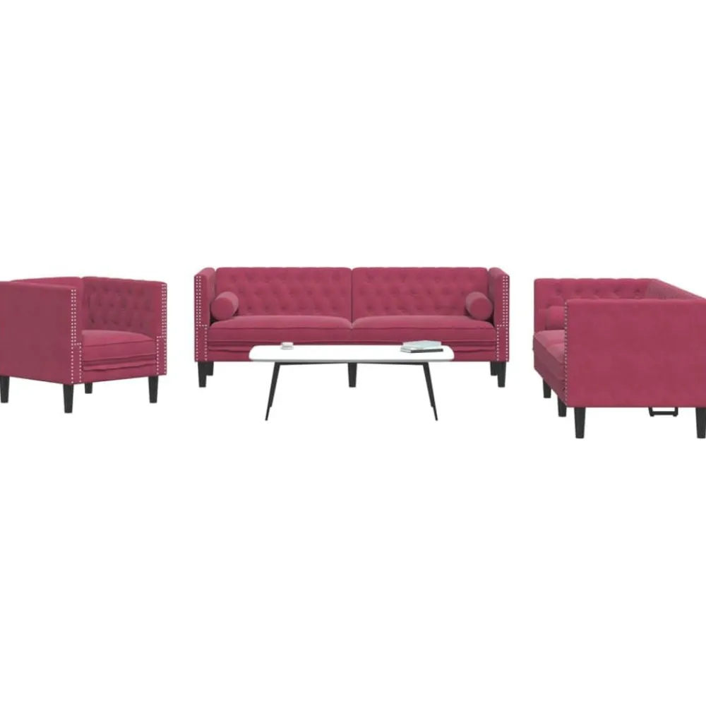vidaXL Ensemble de canapé Chesterfield et traversins 3 pcs velours