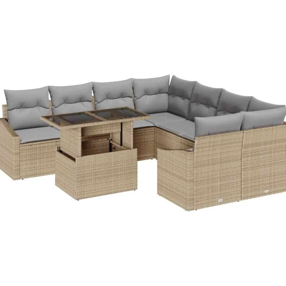 vidaXL Ensemble de canapé de jardin 9 pcs clair