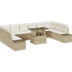 Mobilier De Jardin-vidaXL Ensemble de canapé de jardin 11 pcs Beige Poly rotin Beige et blanc
