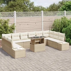Mobilier De Jardin-vidaXL Ensemble de canapé de jardin 11 pcs Beige Poly rotin Beige et blanc