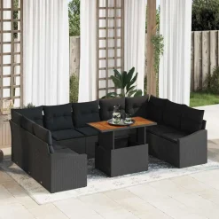 Mobilier De Jardin-vidaXL Ensemble de canapé de jardin 10 pcs Poly rotin Noir