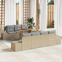 Mobilier De Jardin-vidaXL Ensemble de canapé de jardin 8 pcs Beige Poly rotin beige et gris clair