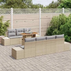 Mobilier De Jardin-vidaXL Ensemble de canapé de jardin 8 pcs Beige Poly rotin beige et gris clair