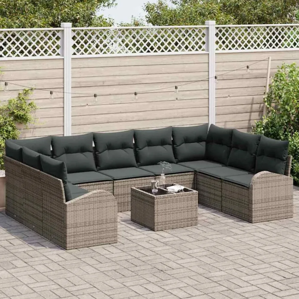 vidaXL Ensemble de canapé de jardin avec coussin 10 pcs polyrotin
