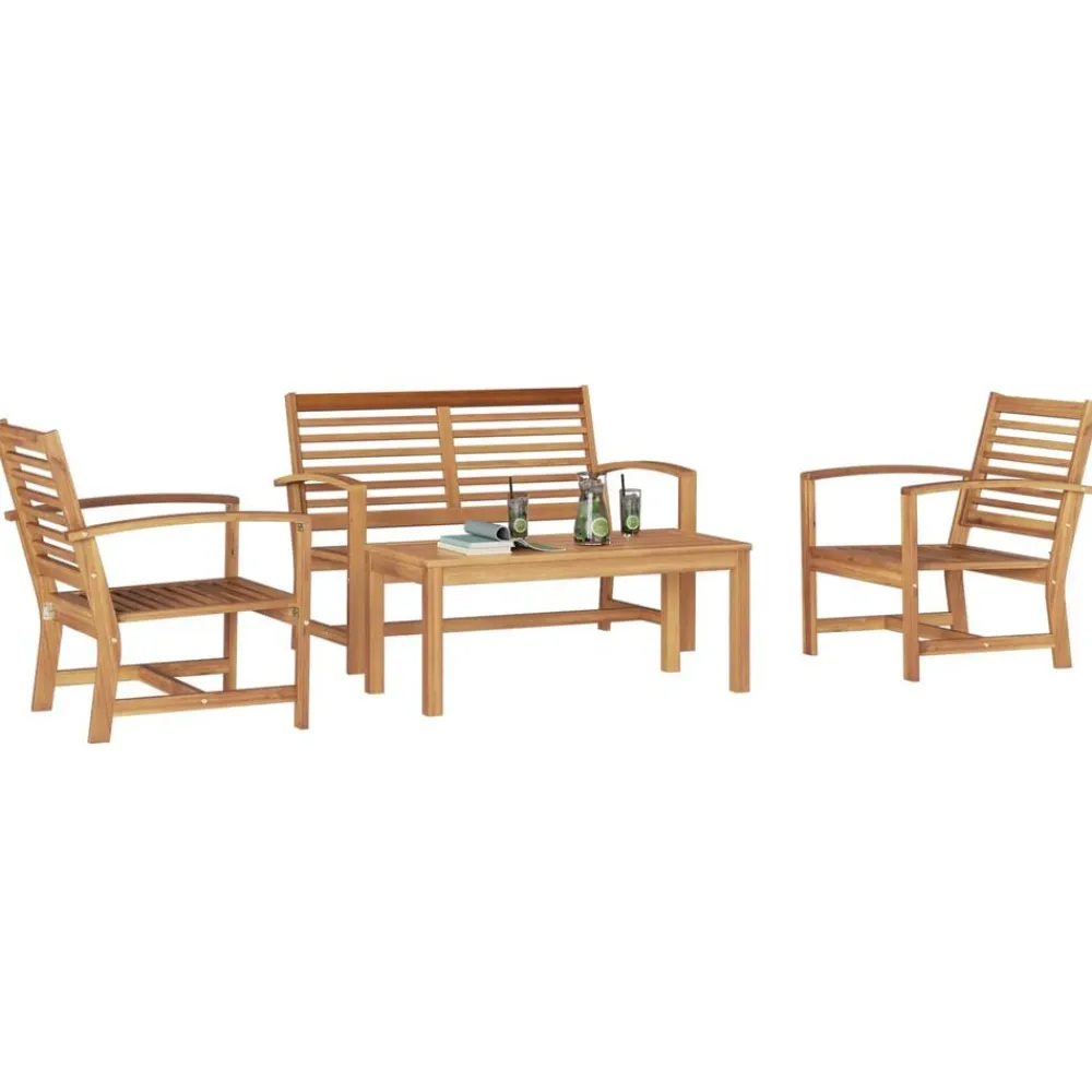 Mobilier De Jardin-vidaXL Ensemble de canapé de jardin 4 pcs Bois de teck massif Naturel