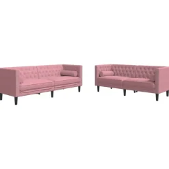 Canapés-vidaXL Ensemble de canapé Chesterfield et traversins 2pcs velours Rose