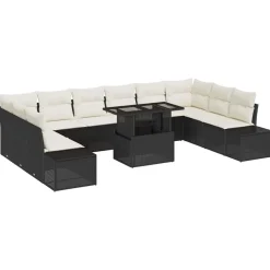 vidaXL Ensemble de canapé de jardin 11 pcs Noir Poly rotin