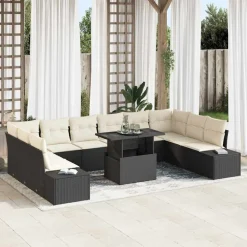 vidaXL Ensemble de canapé de jardin 11 pcs Noir Poly rotin