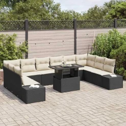 vidaXL Ensemble de canapé de jardin 11 pcs Noir Poly rotin