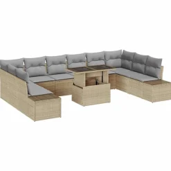 Mobilier De Jardin-vidaXL Ensemble de canapé de jardin 11 pcs Beige Poly rotin beige et gris clair