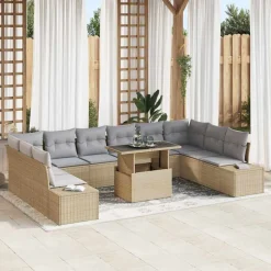 Mobilier De Jardin-vidaXL Ensemble de canapé de jardin 11 pcs Beige Poly rotin beige et gris clair