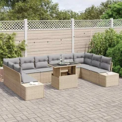 Mobilier De Jardin-vidaXL Ensemble de canapé de jardin 11 pcs Beige Poly rotin beige et gris clair