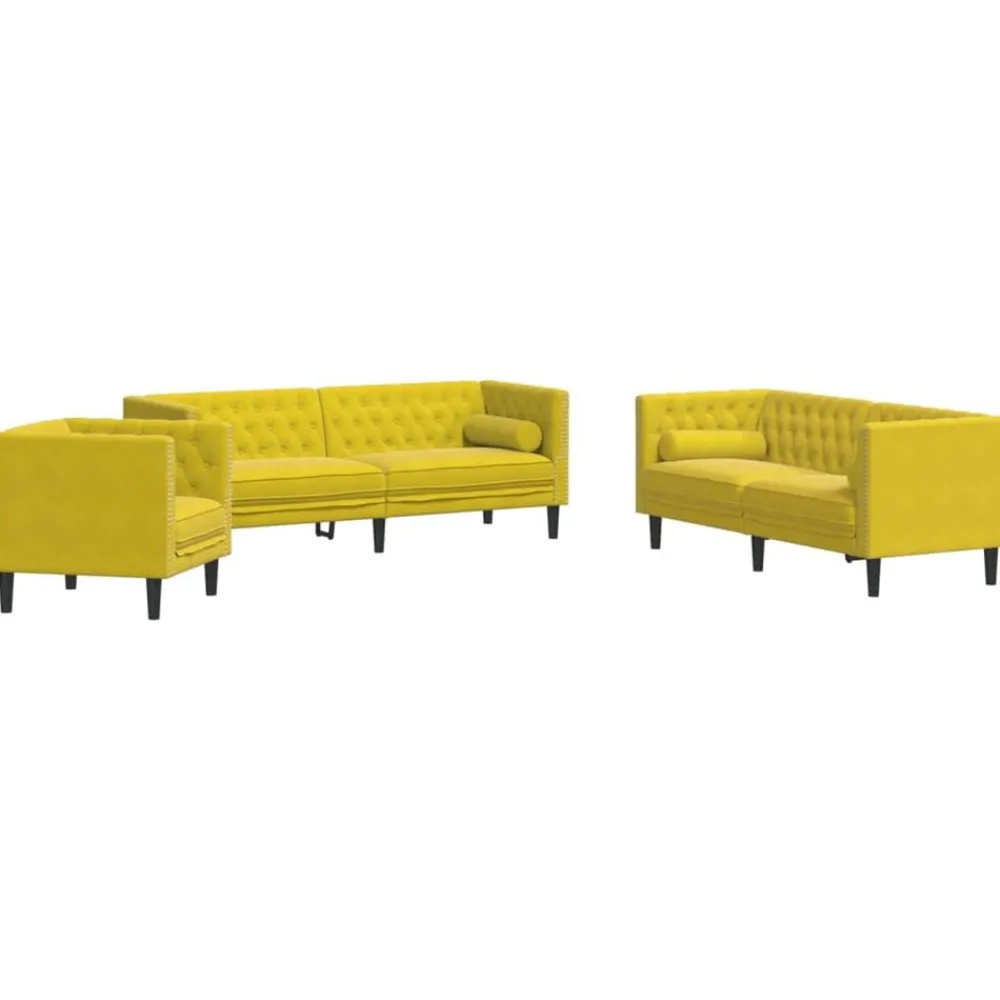 vidaXL Ensemble de canapé Chesterfield et traversins 3 pcs velours