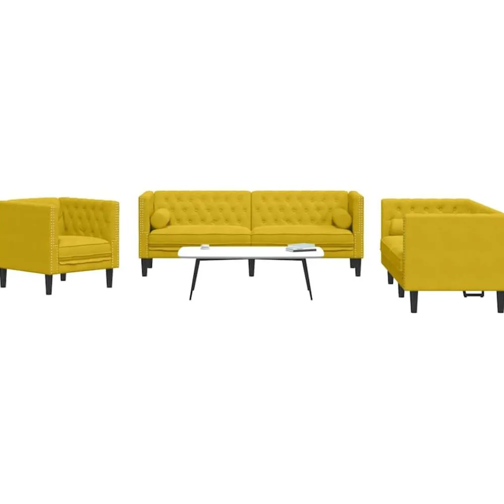 vidaXL Ensemble de canapé Chesterfield et traversins 3 pcs velours