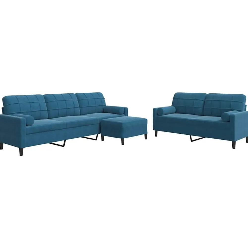 Canapés-vidaXL Ensemble de canapés 3pcs et coussins et traversins velours Bleu