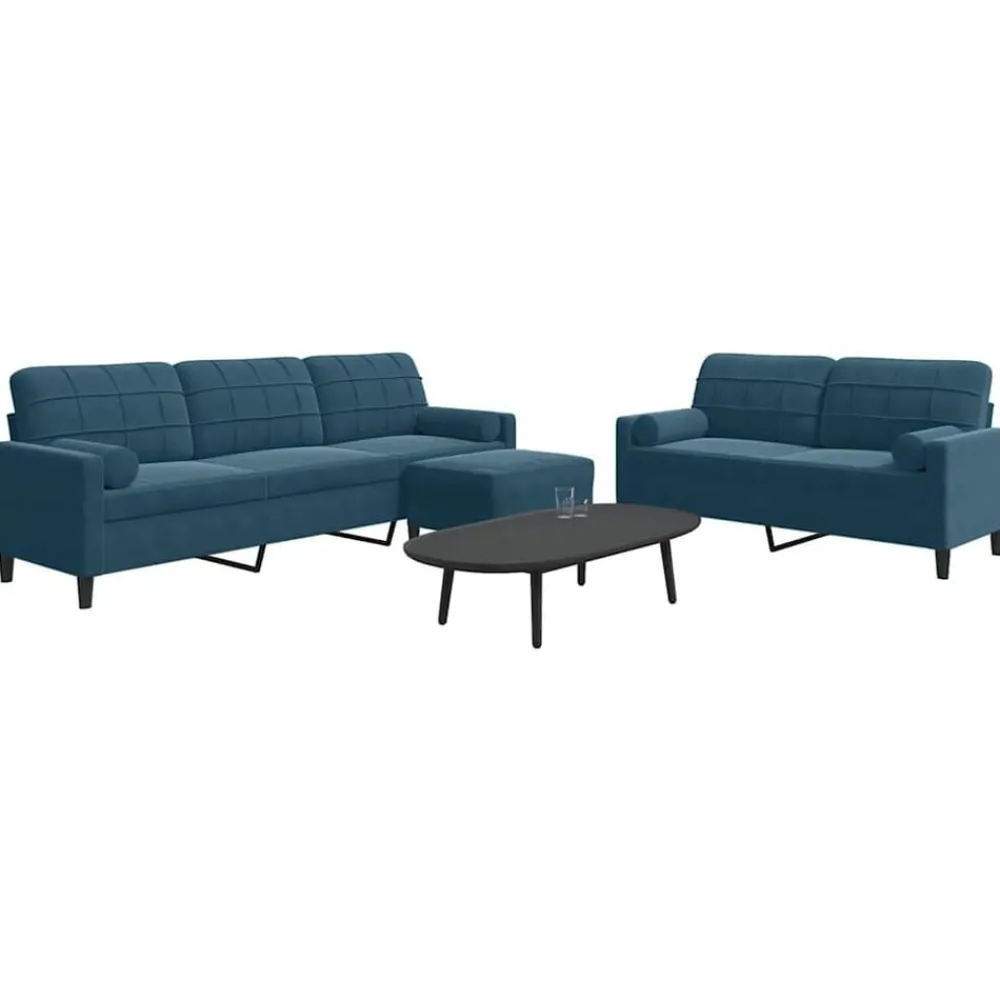Canapés-vidaXL Ensemble de canapés 3pcs et coussins et traversins velours Bleu