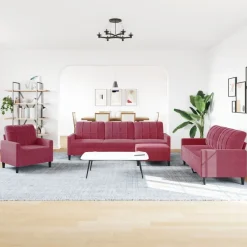 Canapés-vidaXL Ensemble de canapés 4 pcs avec coussins Velours Rouge bordeaux
