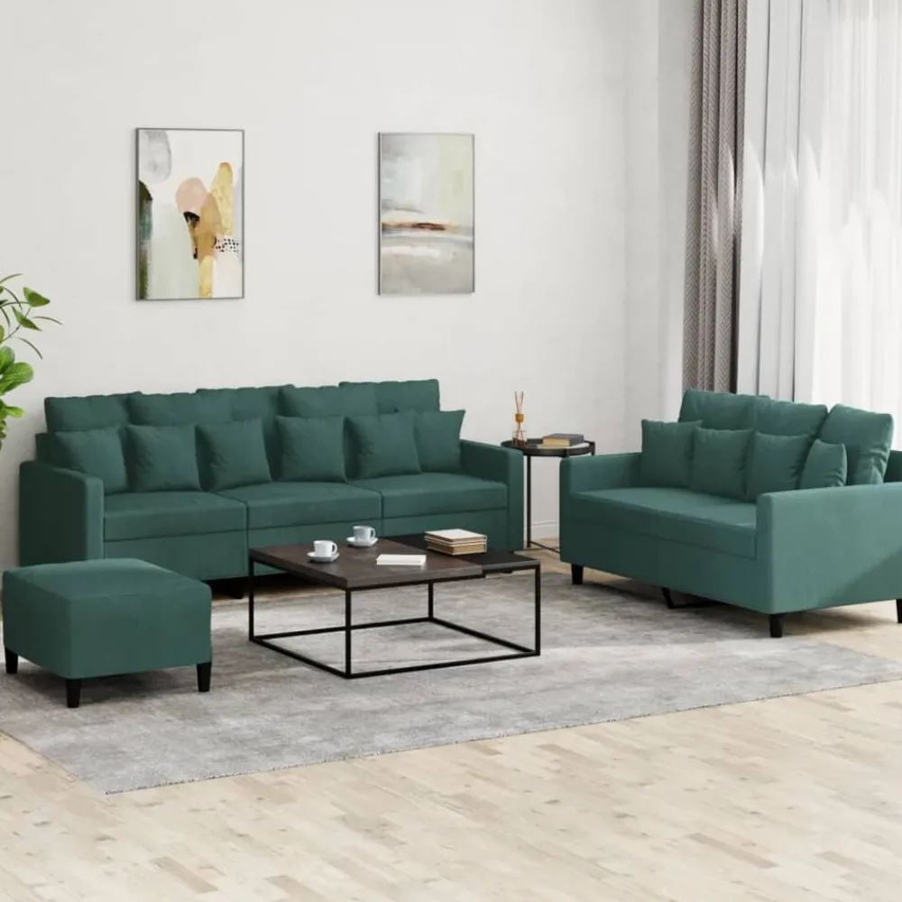Canapés-vidaXL Ensemble de canapés 3 pcs avec coussins Velours Vert foncé