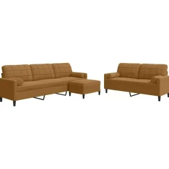 Canapés-vidaXL Ensemble de canapés 3 pcs avec coussins et traversins velours Marron