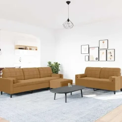 Canapés-vidaXL Ensemble de canapés 3 pcs avec coussins et traversins velours Marron