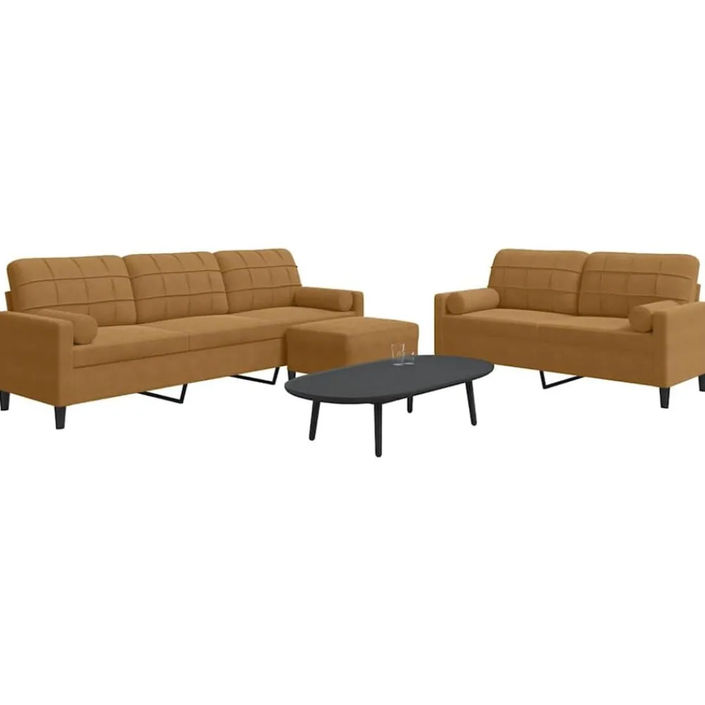 Canapés-vidaXL Ensemble de canapés 3 pcs avec coussins et traversins velours Marron
